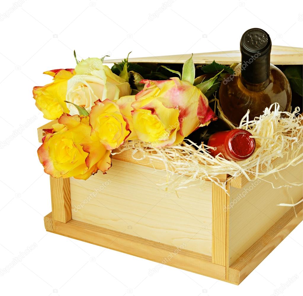 Roses and wine as a gift