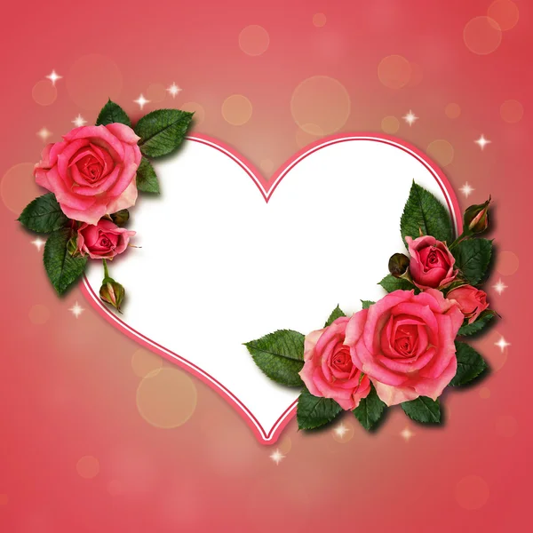 Rose flowers and heart — Stock Photo, Image