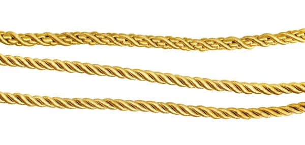 Set Golden Silk Ropes Iolated White — Stock Photo, Image