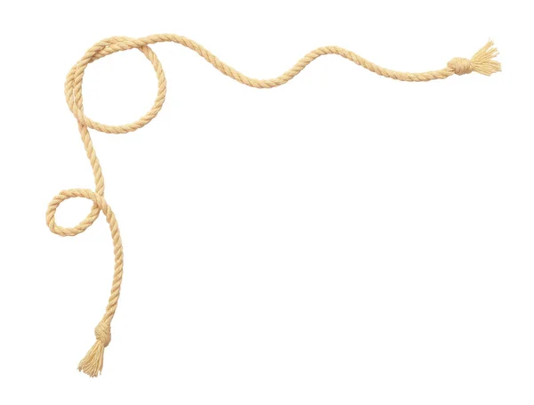 白の背景に隔離されたベージュ綿カールロープ コーナーレイアウト — ストック写真