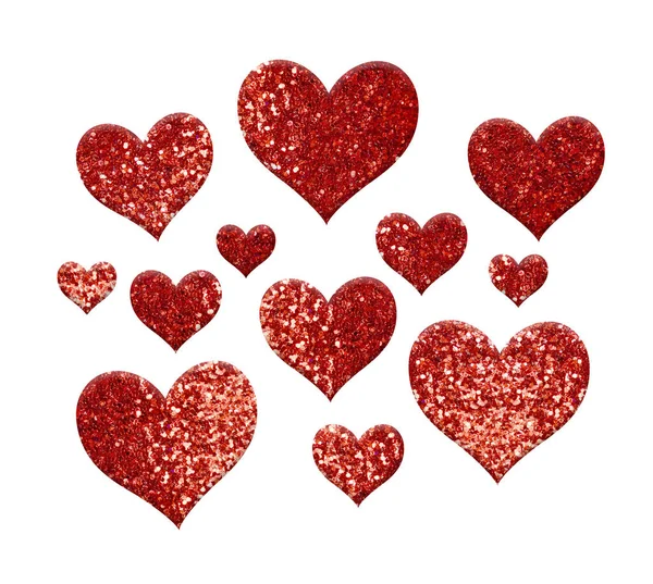 Beyaz Arka Planda Sevgililer Günü Için Parıltılı Kalp Şekilli Dekorasyonlar — Stok fotoğraf