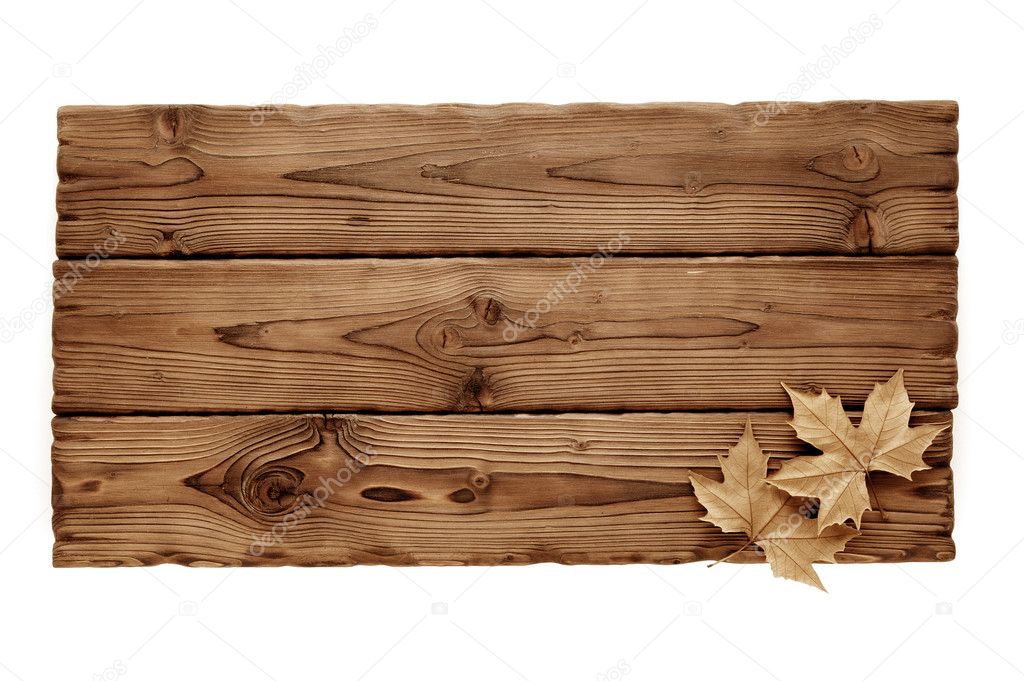 wooden board with leaves