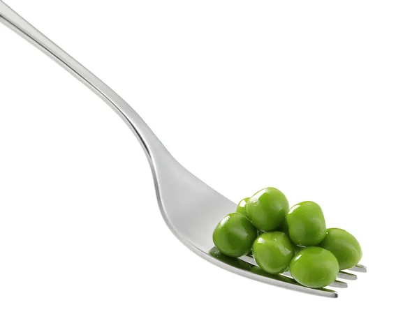 Green peas on fork — Stock Photo, Image