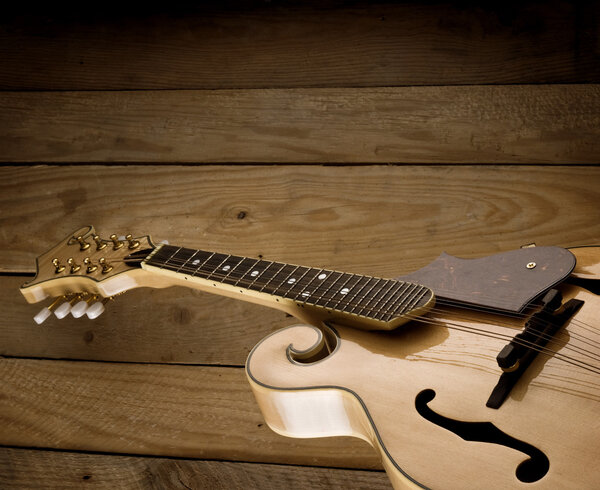 mandolin on wooden slats