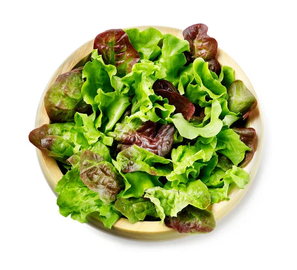 Gemengde Sla Salade Houten Kom Geïsoleerd — Stockfoto