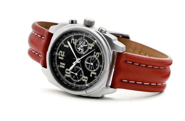 Edelstahl Armbanduhr Für Mann Isoliert Auf Weiß — Stockfoto