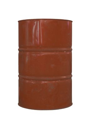 Beyaz arka plan üzerinde kahverengi paslı metal petrol varil