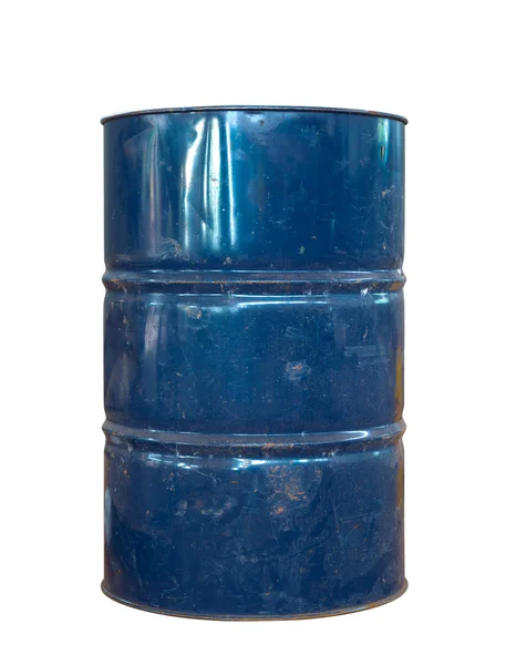 Brown and blue rusty metal oil barrel on white background — Stock Photo, Image