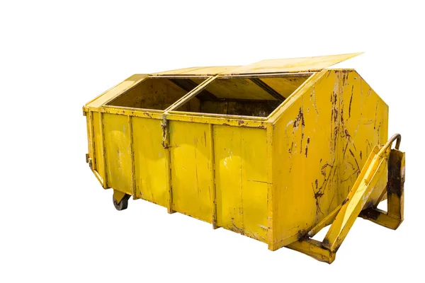 Large yellow metal recycle garbage bin — Stock Photo, Image