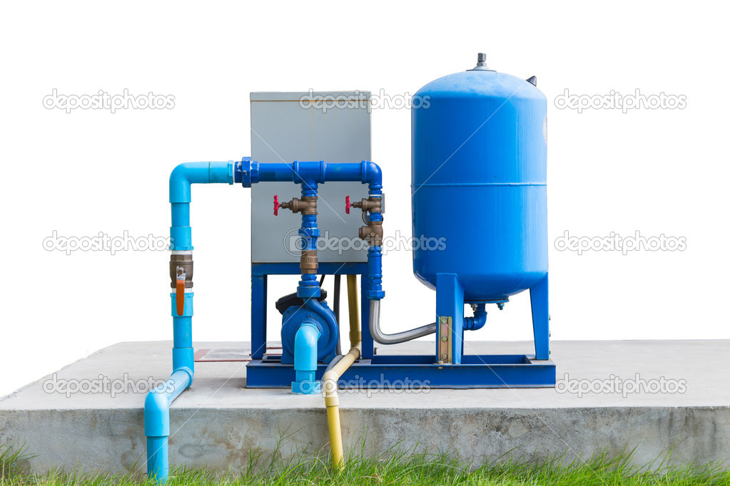 Water pump system on concrete floor