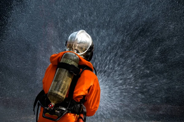Firefighter Spray Water Test Injection Splash Fire Hydrant — Stock Photo, Image