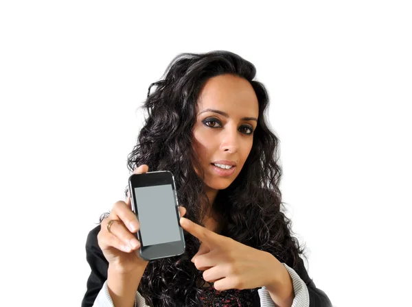 Business woman showing her phone — Stock Photo, Image