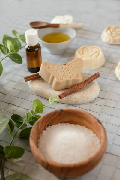 Natural Homemade Soap Made Caustic Soda Oil Scented Essential Oils — Stockfoto