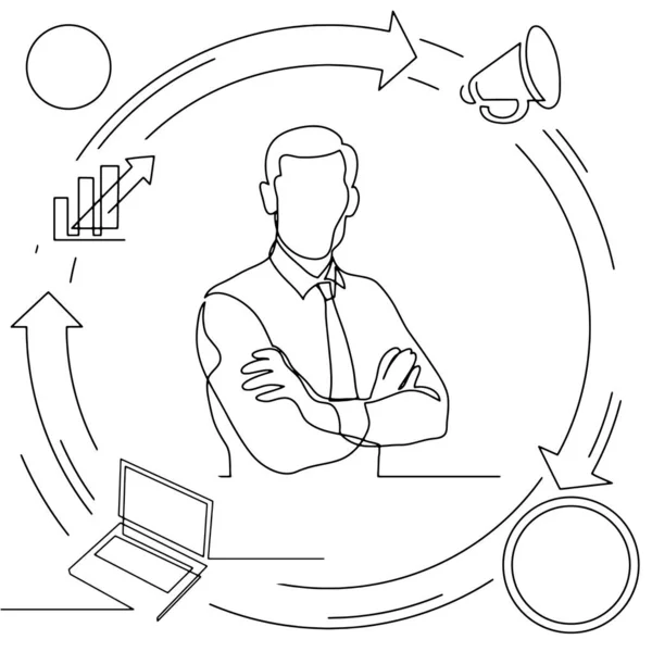 Concetto Visualizzazione Linea Icona Disegno Infografica Aziendale — Vettoriale Stock