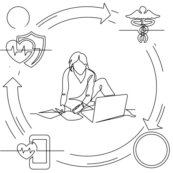 Konzeption Visualisierung Linie Symbolzeichnung Von Gesundheitswesen Und Wellness Infografiken — Stockvektor