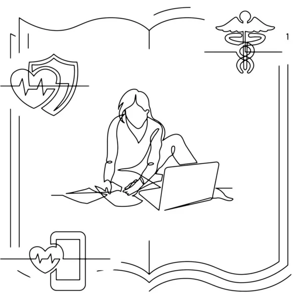 Σχέδιο Εικονιδίων Γραμμών Απεικόνισης Έννοιας Της Υγειονομικής Περίθαλψης Και Infographics — Διανυσματικό Αρχείο