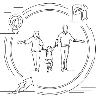 Yaşam tarzı iş hayatı aile dengesinin görsel çizgi çizimini kavramsallaştır