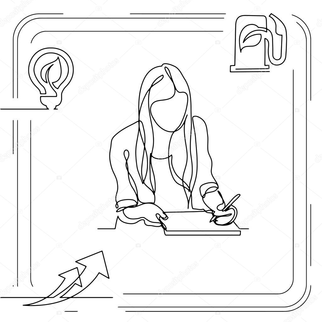 Concept visualization line icon drawing of lifestyle work life family balance for woman