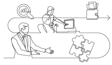 iş konsepti, vektör biçiminde çalışma sürecinin resimlerini çizmeye devam ediyor