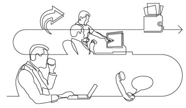 iş konsepti, vektör biçiminde çalışma sürecinin resimlerini çizmeye devam ediyor