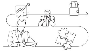 iş konsepti, vektör biçiminde çalışma sürecinin resimlerini çizmeye devam ediyor