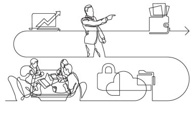 iş konsepti, vektör biçiminde çalışma sürecinin resimlerini çizmeye devam ediyor