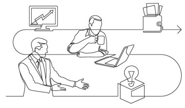 iş konsepti, vektör biçiminde çalışma sürecinin resimlerini çizmeye devam ediyor