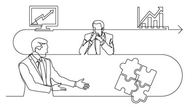 iş konsepti, vektör biçiminde çalışma sürecinin resimlerini çizmeye devam ediyor
