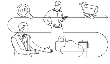 iş konsepti, vektör biçiminde çalışma sürecinin resimlerini çizmeye devam ediyor