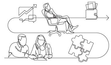 iş konsepti, vektör biçiminde çalışma sürecinin resimlerini çizmeye devam ediyor