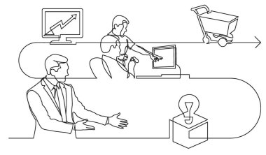 iş konsepti, vektör biçiminde çalışma sürecinin resimlerini çizmeye devam ediyor