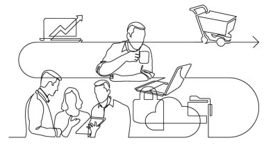 iş konsepti, vektör biçiminde çalışma sürecinin resimlerini çizmeye devam ediyor