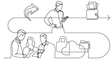 iş konsepti, vektör biçiminde çalışma sürecinin resimlerini çizmeye devam ediyor