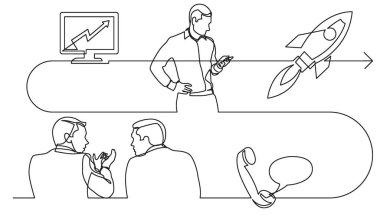 iş konsepti, vektör biçiminde çalışma sürecinin resimlerini çizmeye devam ediyor