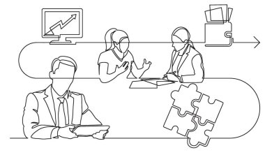 iş konsepti, vektör biçiminde çalışma sürecinin resimlerini çizmeye devam ediyor