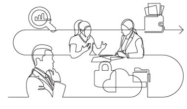 iş konsepti, vektör biçiminde çalışma sürecinin resimlerini çizmeye devam ediyor