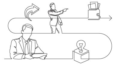 iş konsepti, vektör biçiminde çalışma sürecinin resimlerini çizmeye devam ediyor