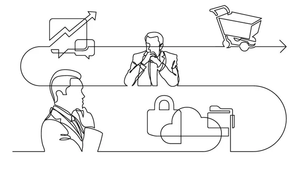 Concetto Business Disegno Linea Continua Illustrazione Del Processo Lavoro Formato — Vettoriale Stock