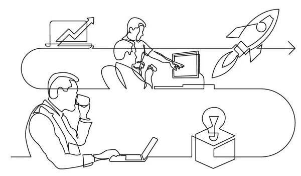 Concepto Negocio Línea Continua Dibujo Ilustración Del Proceso Trabajo Formato — Archivo Imágenes Vectoriales