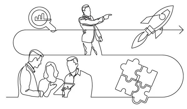 Бизнес Концепция Непрерывного Рисования Линии Иллюстрации Рабочего Процесса Векторном Формате — стоковый вектор