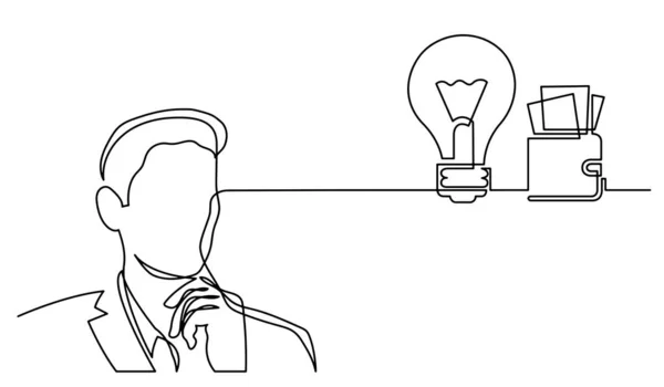 Desenho Uma Linha Pessoa Pensando Resolver Problemas Encontrar Soluções —  Vetores de Stock