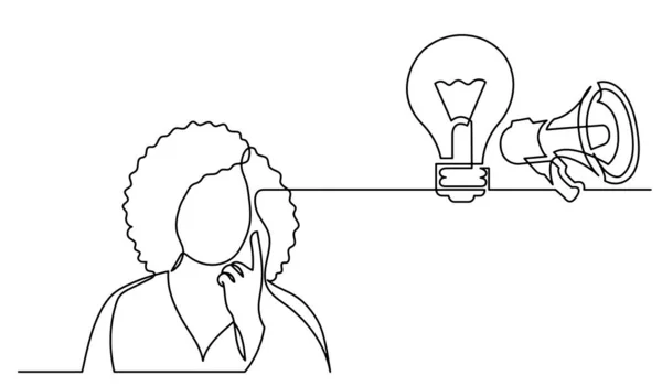 Una Línea Dibujo Mujer Pensando Resolver Problemas Encontrar Soluciones — Archivo Imágenes Vectoriales