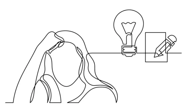 Eine Linienzeichnung Des Weiblichen Denkens Bei Der Lösung Von Problemen — Stockvektor