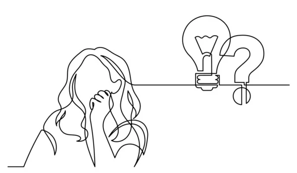 One Line Drawing Woman Thinking Solving Problems Finding Solutions — ストックベクタ