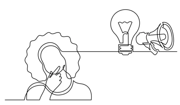 Desenho Uma Linha Mulher Pensando Resolver Problemas Encontrar Soluções — Vetor de Stock