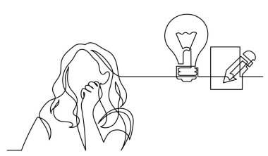 Çözüm bulmakta zorlanan bir kadın çizimi