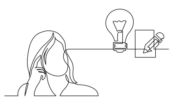 One Line Drawing Woman Thinking Solving Problems Finding Solutions — 스톡 벡터