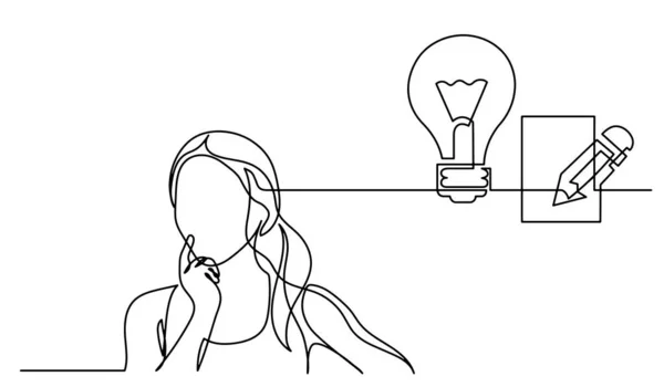 Una Línea Dibujo Mujer Pensando Resolver Problemas Encontrar Soluciones — Archivo Imágenes Vectoriales