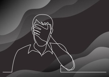 adamın yüzünü çaresizlik içinde saklanıyor sürekli çizgi çizme