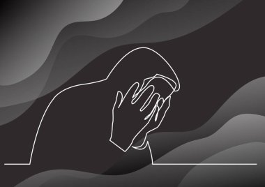 oturan kişinin keder içinde sürekli çizgi çizme